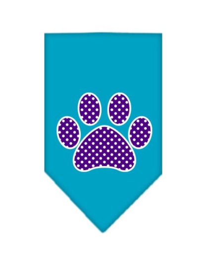 Purple Swiss Dot Paw Screen Print Bandana Turquoise Large