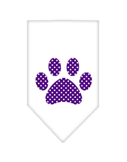 Purple Swiss Dot Paw Screen Print Bandana White Large