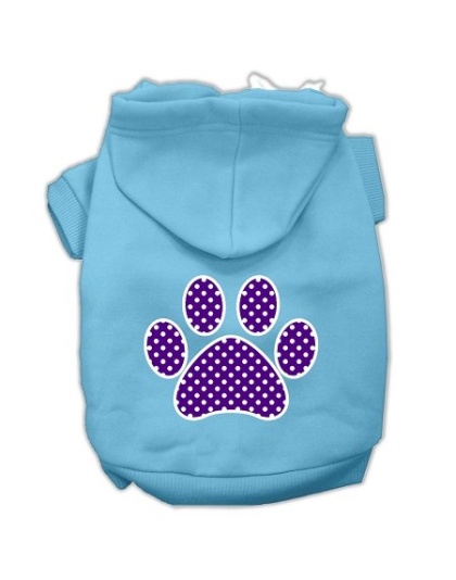 Purple Swiss Dot Paw Screen Print Pet Hoodies Baby Blue Size Lg