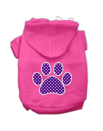 Purple Swiss Dot Paw Screen Print Pet Hoodies Bright Pink Size Lg