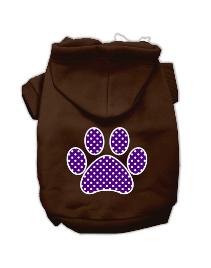 Purple Swiss Dot Paw Screen Print Pet Hoodies Brown Size Lg