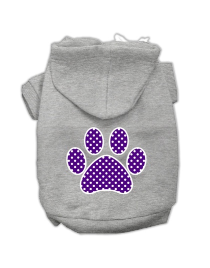 Purple Swiss Dot Paw Screen Print Pet Hoodies Grey Size Lg