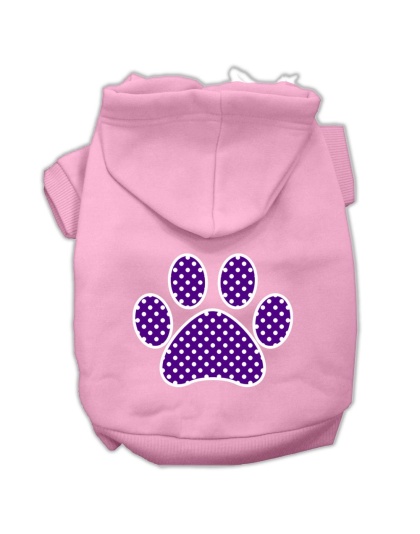 Purple Swiss Dot Paw Screen Print Pet Hoodies Light Pink Size Lg