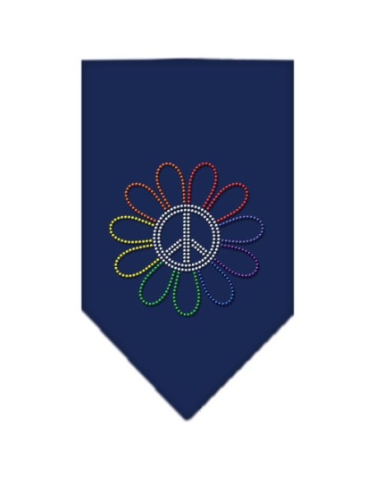 Rainbow Peace Flower Rhinestone Bandana Navy Blue large