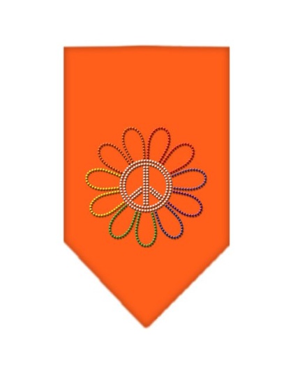 Rainbow Peace Flower Rhinestone Bandana Orange Large