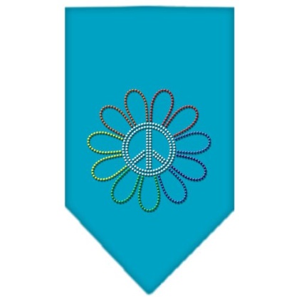 Rainbow Peace Flower Rhinestone Bandana Turquoise Large