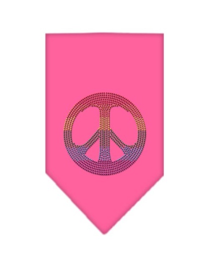 Rainbow Peace Sign Rhinestone Bandana Bright Pink Large