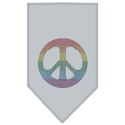 Rainbow Peace Sign Rhinestone Bandana Grey Large