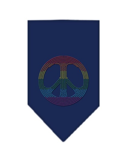 Rainbow Peace Sign Rhinestone Bandana Navy Blue large