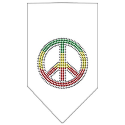 Rasta Peace Rhinestone Bandana White Large