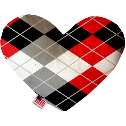 Red and Grey Argyle 6 Inch Canvas Heart Dog Toy