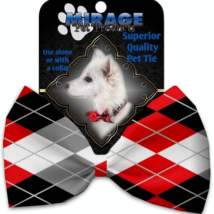 Red and Grey Argyle Pet Bow Tie