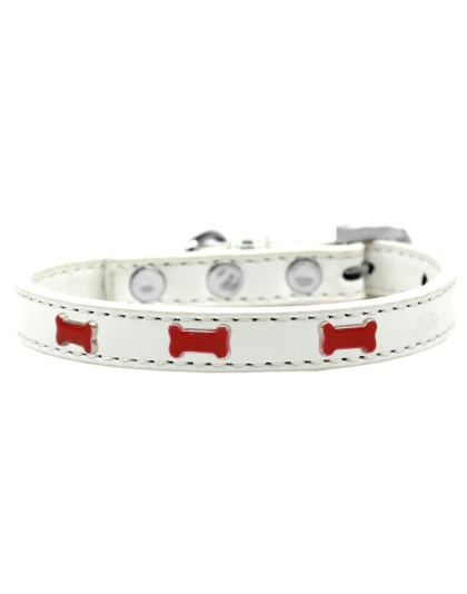 Red Bone Widget Dog Collar White Size 10