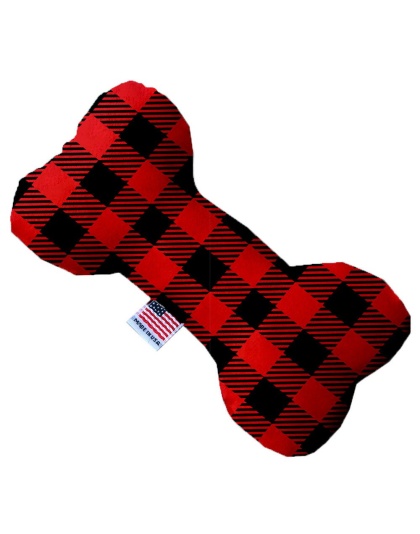 Red Buffalo Check 10 Inch Canvas Bone Dog Toy