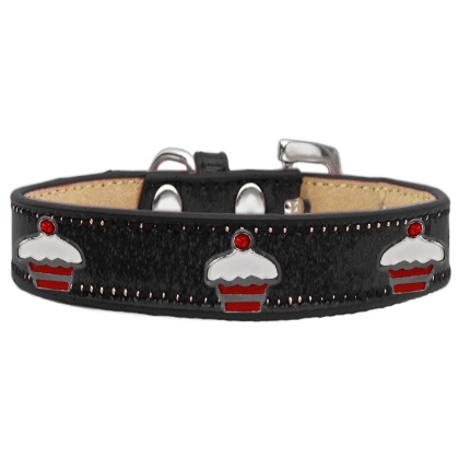 Red Cupcake Widget Dog Collar Black Ice Cream Size 10