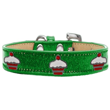 Red Cupcake Widget Dog Collar Emerald Green Ice Cream Size 10