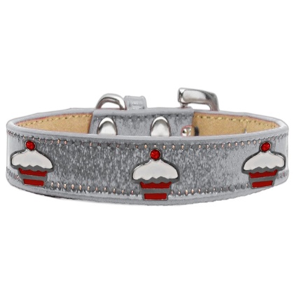 Red Cupcake Widget Dog Collar Silver Ice Cream Size 10