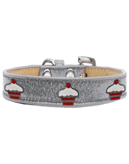 Red Cupcake Widget Dog Collar Silver Ice Cream Size 10