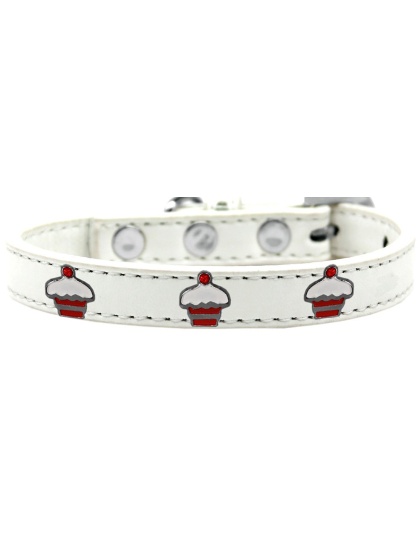 Red Cupcake Widget Dog Collar White Size 10