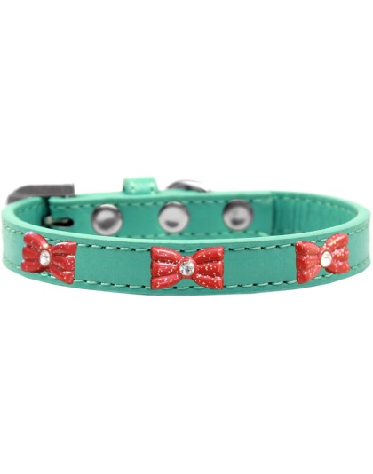 Red Glitter Bow Widget Dog Collar Aqua Size 10