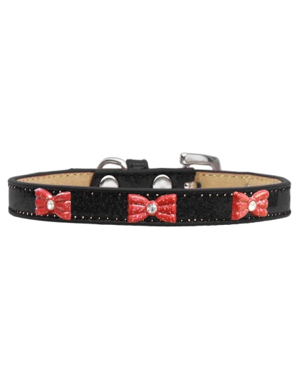 Red Glitter Bow Widget Dog Collar Black Ice Cream Size 10