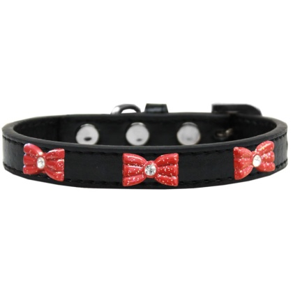 Red Glitter Bow Widget Dog Collar Black Size 10
