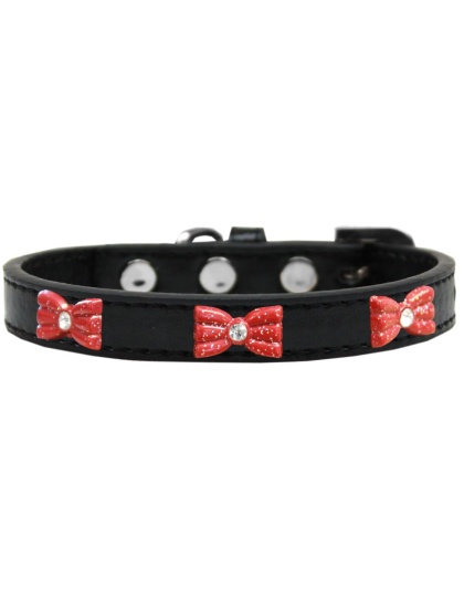 Red Glitter Bow Widget Dog Collar Black Size 10
