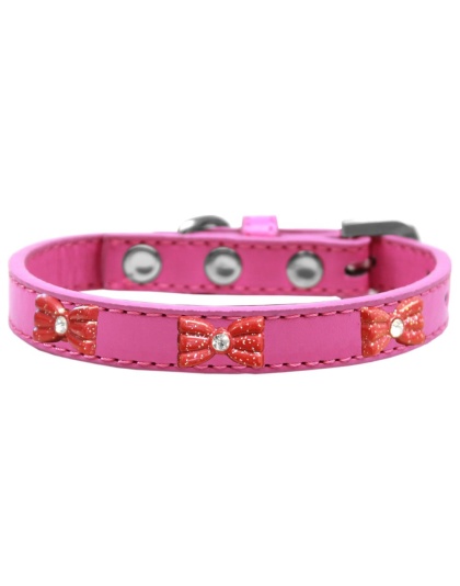 Red Glitter Bow Widget Dog Collar Bright Pink Size 10