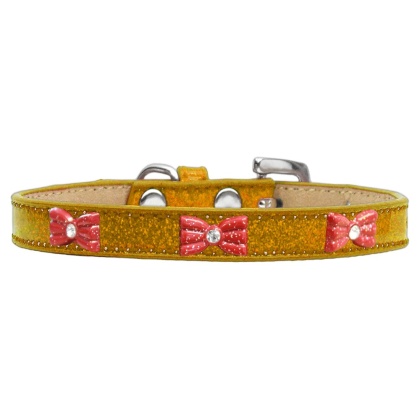 Red Glitter Bow Widget Dog Collar Gold Ice Cream Size 10