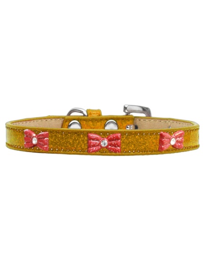 Red Glitter Bow Widget Dog Collar Gold Ice Cream Size 10