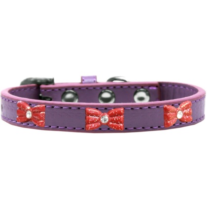 Red Glitter Bow Widget Dog Collar Lavender Size 10
