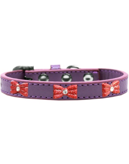 Red Glitter Bow Widget Dog Collar Lavender Size 10