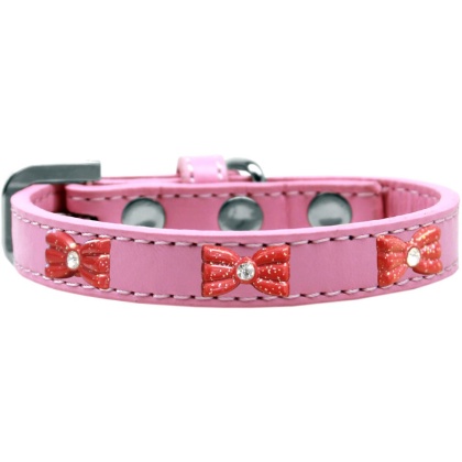 Red Glitter Bow Widget Dog Collar Light Pink Size 10