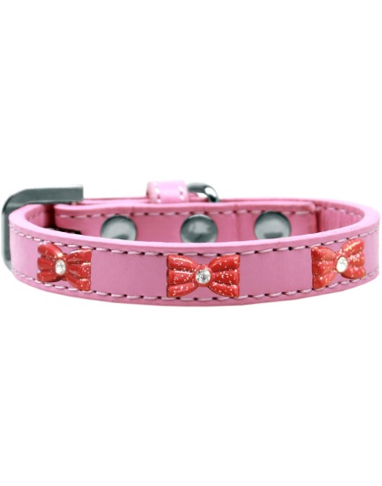 Red Glitter Bow Widget Dog Collar Light Pink Size 10