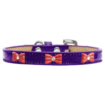 Red Glitter Bow Widget Dog Collar Purple Ice Cream Size 10
