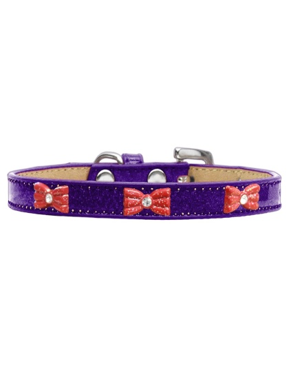 Red Glitter Bow Widget Dog Collar Purple Ice Cream Size 10