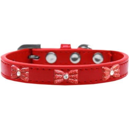 Red Glitter Bow Widget Dog Collar Red Size 10