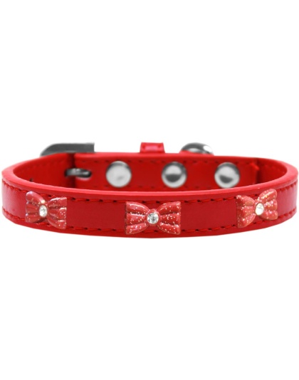 Red Glitter Bow Widget Dog Collar Red Size 10