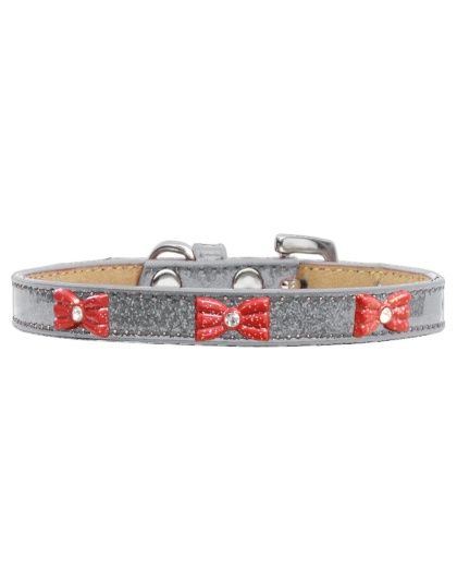 Red Glitter Bow Widget Dog Collar Silver Ice Cream Size 10