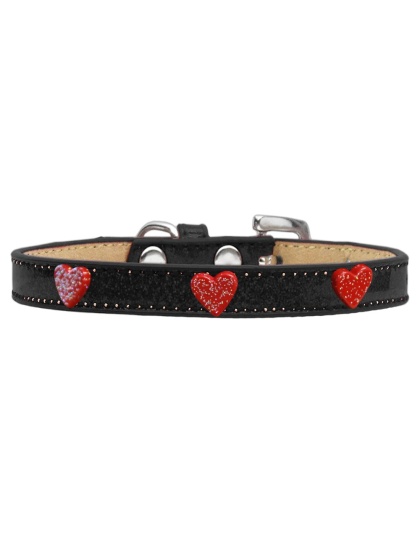 Red Glitter Heart Widget Dog Collar Black Ice Cream Size 10