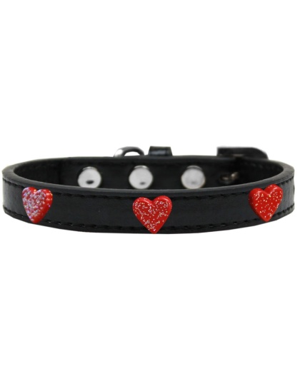 Red Glitter Heart Widget Dog Collar Black Size 10