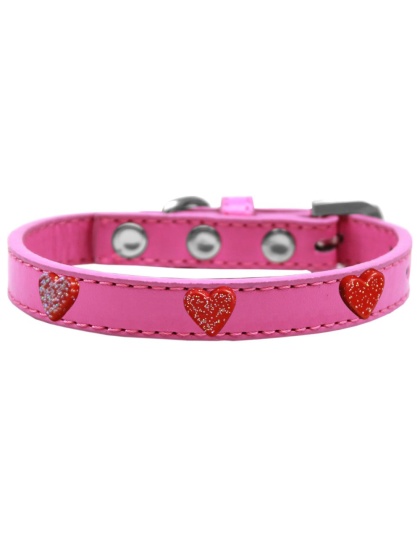 Red Glitter Heart Widget Dog Collar Bright Pink Size 10
