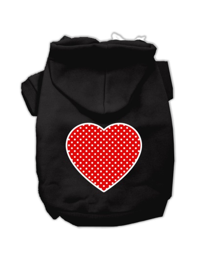 Red Swiss Dot Heart Screen Print Pet Hoodies Black Size Lg