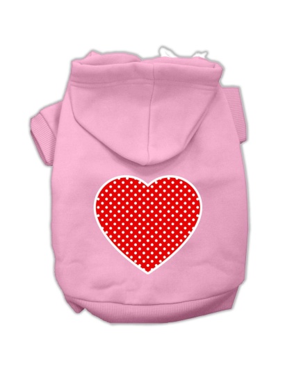 Red Swiss Dot Heart Screen Print Pet Hoodies Light Pink Size Lg