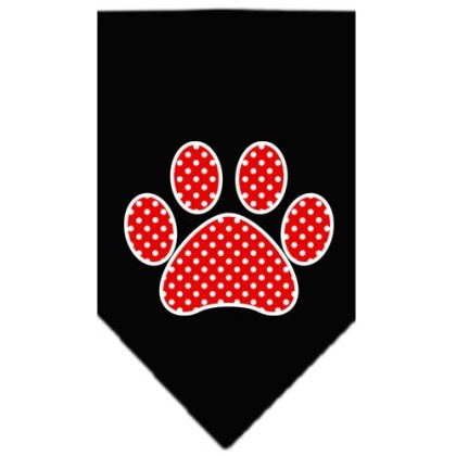 Red Swiss Dot Paw Screen Print Bandana Black Large