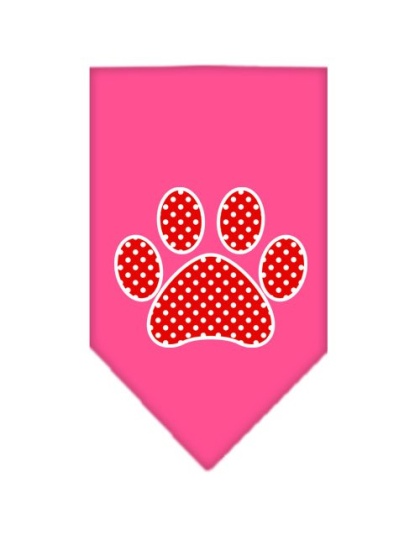 Red Swiss Dot Paw Screen Print Bandana Bright Pink Large