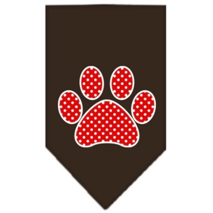 Red Swiss Dot Paw Screen Print Bandana Cocoa Large