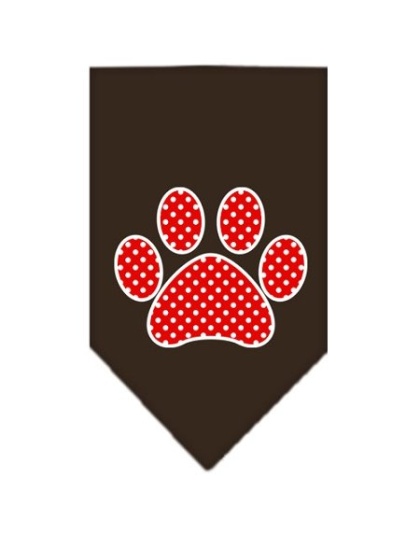 Red Swiss Dot Paw Screen Print Bandana Cocoa Large