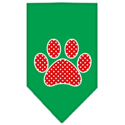 Red Swiss Dot Paw Screen Print Bandana Emerald Green Large