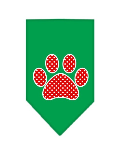 Red Swiss Dot Paw Screen Print Bandana Emerald Green Large